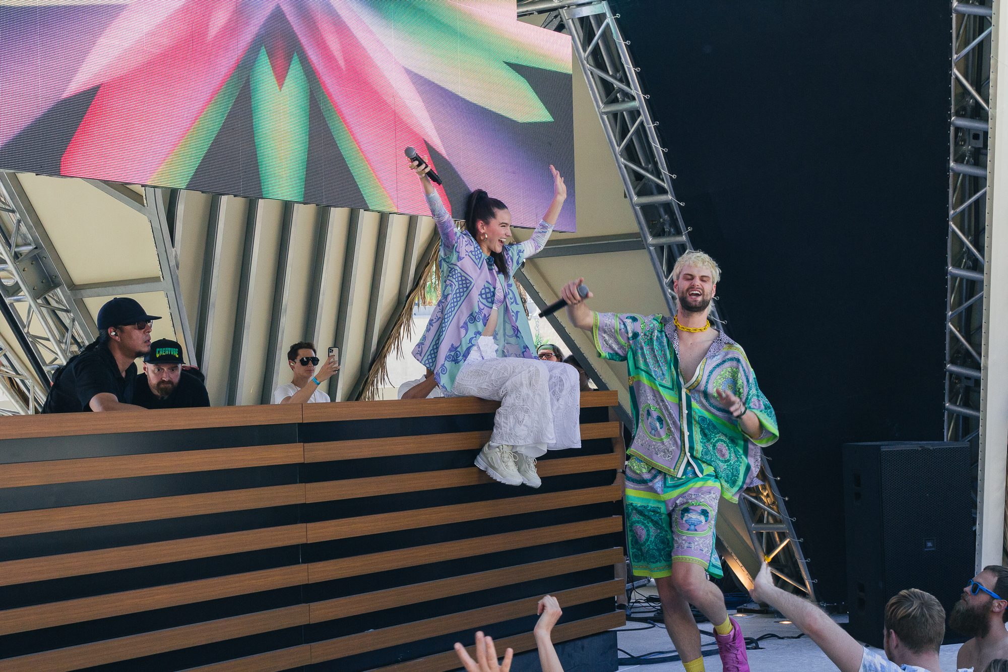 Sofi Tukker performing at Élia Beach Club, Virgin Hotels Las Vegas, 2021.