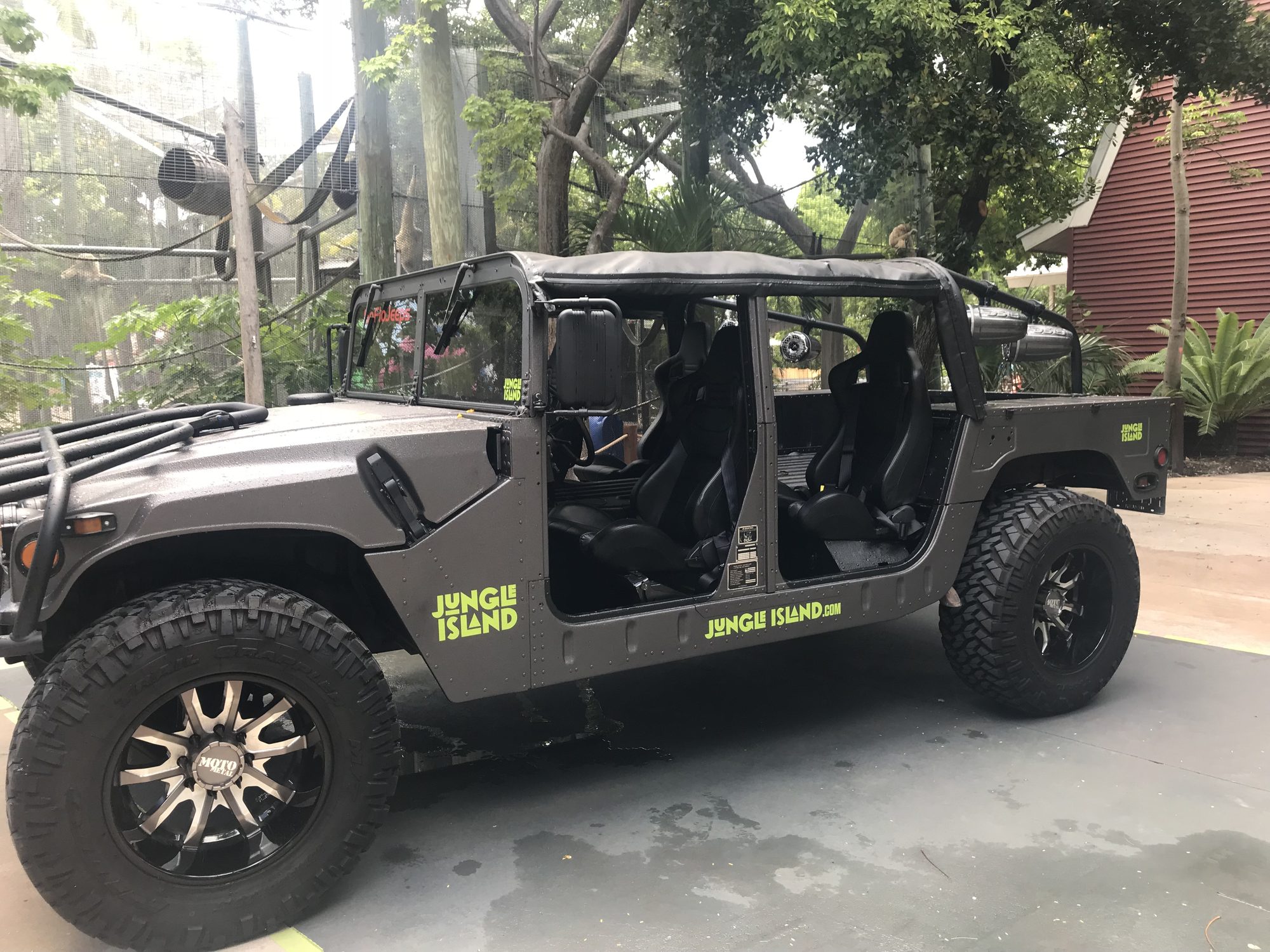 A Jungle Island safari vehicle on the property, Watson Island, Miami.